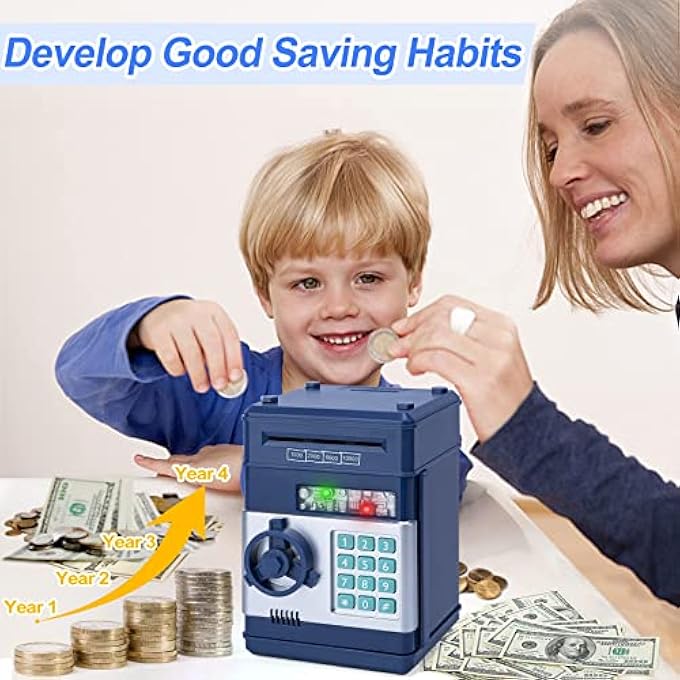 rayihni ELECTRONIC PIGGY BANK CODE LOCK FOR KIDS BABY TOY, MINI ATM SAFE COIN CASH BANKS REAL MONEY SAVING BOX WITH PASSWORD, AUTO MONEY SCROLL FOR CHILDREN,BOYS GIRLS BIRTHDAY (NAVY) - Image 5